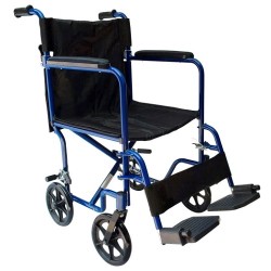 Silla de ruedas de traslado de aluminio con asiento de 17" color azul - Envío Gratuito